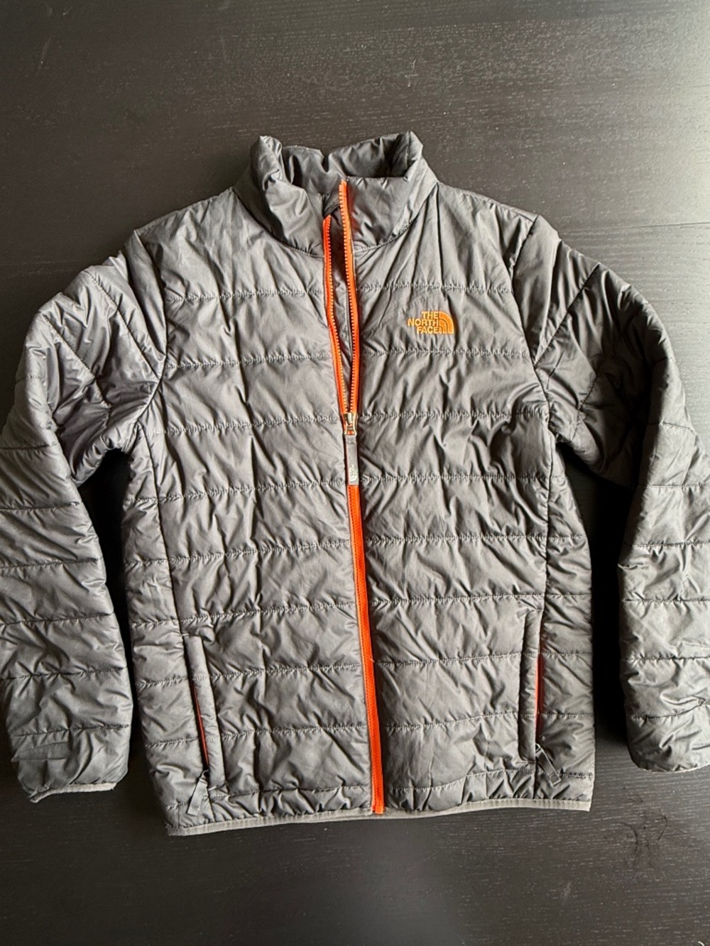 The North Face Boys XL ThermoBall Eco Insulated Jacket Gray Orange Full Zip